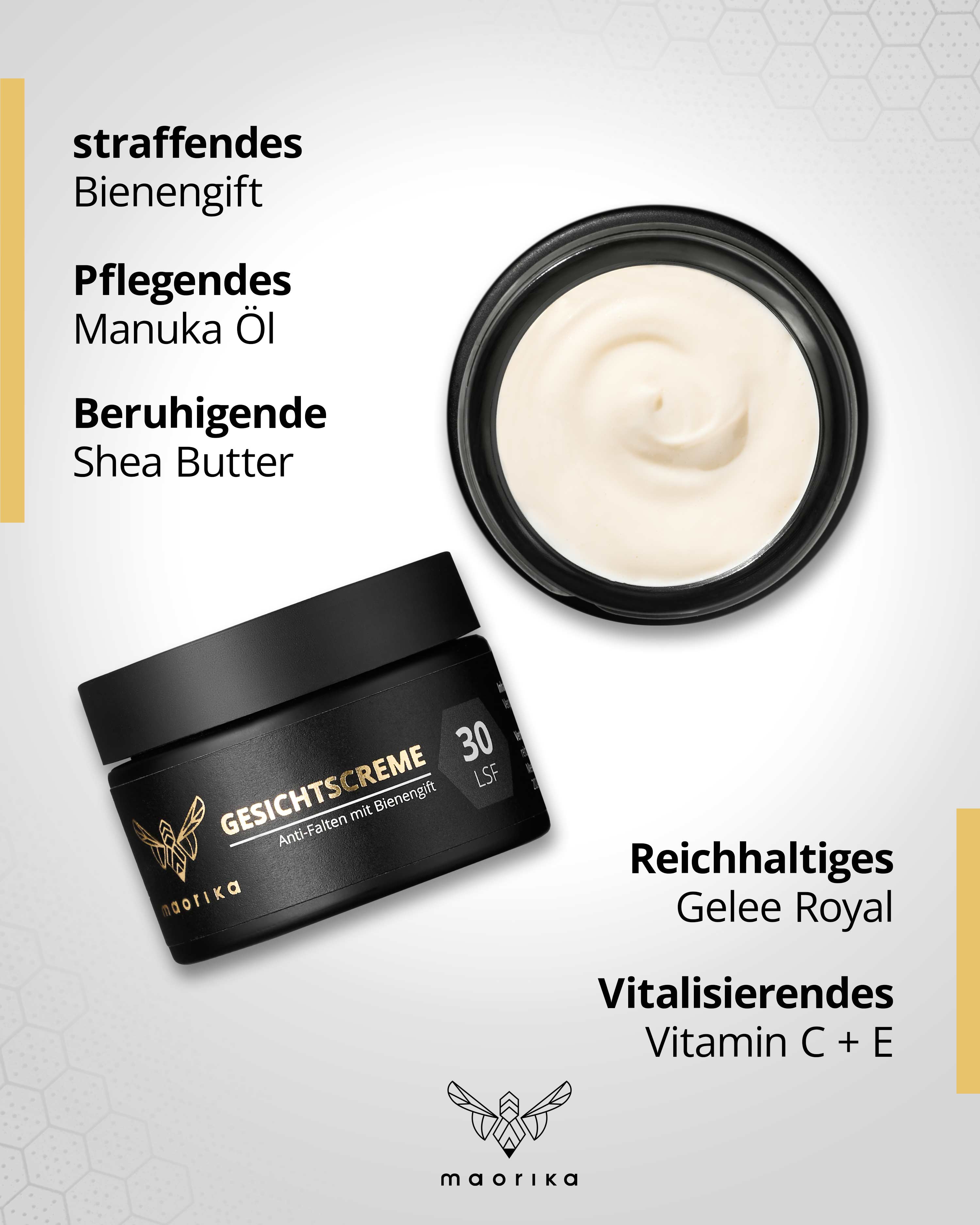 Crème hyaluronique Manuka au venin d'abeille SPF30